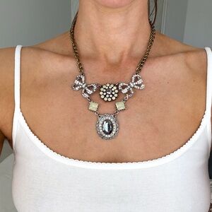 Betsey Johnson Crystal Bow & Pendant Statement Necklace
